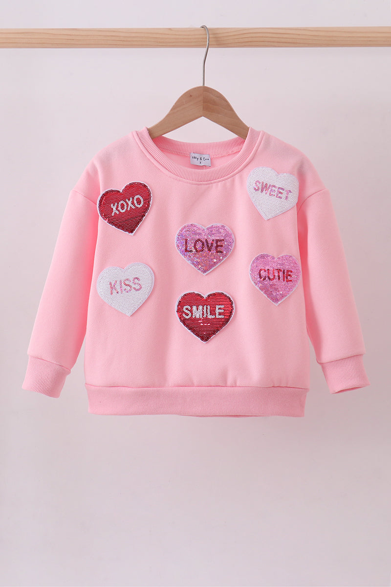 Pink heart love smile sequin fleece mom&me sweatshirt