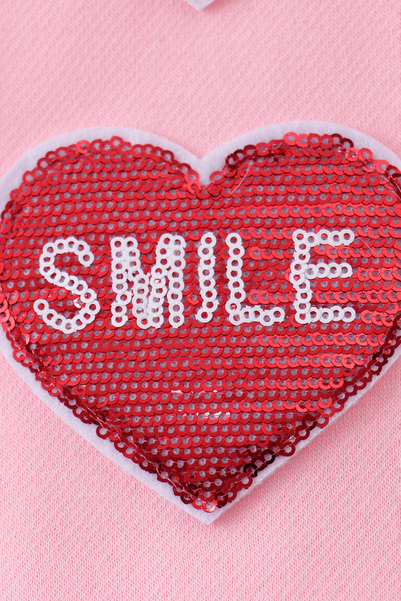 Pink heart love smile sequin fleece mom&me sweatshirt