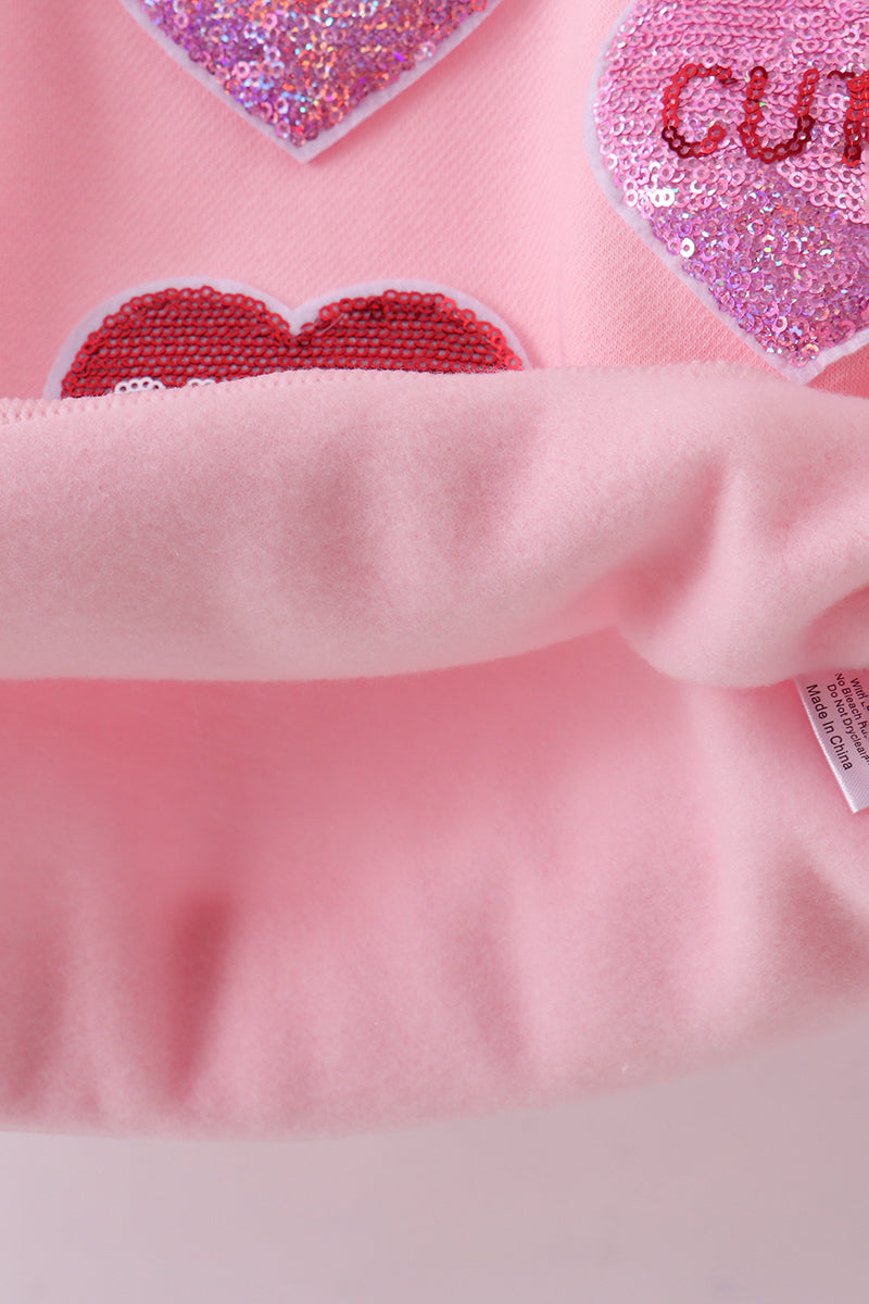 Pink heart love smile sequin fleece mom&me sweatshirt