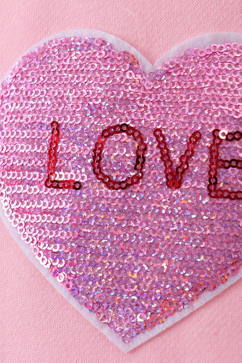 Pink heart love smile sequin fleece mom&me sweatshirt