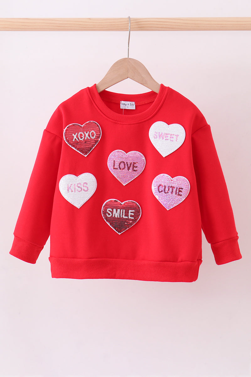 Red heart love smile sequin fleece mom&me sweatshirt