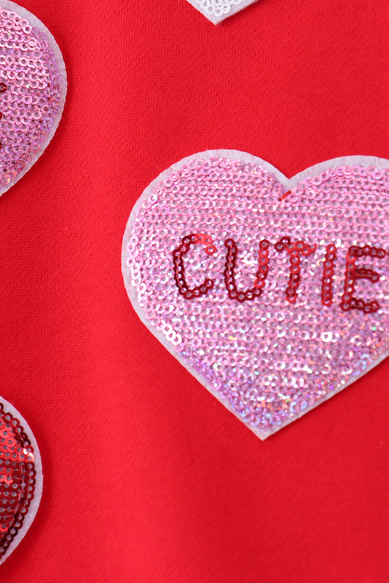 Red heart love smile sequin fleece mom&me sweatshirt