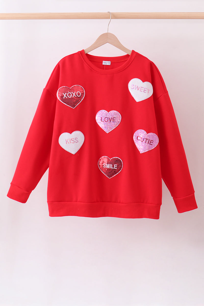 Red heart love smile sequin fleece mom&me sweatshirt