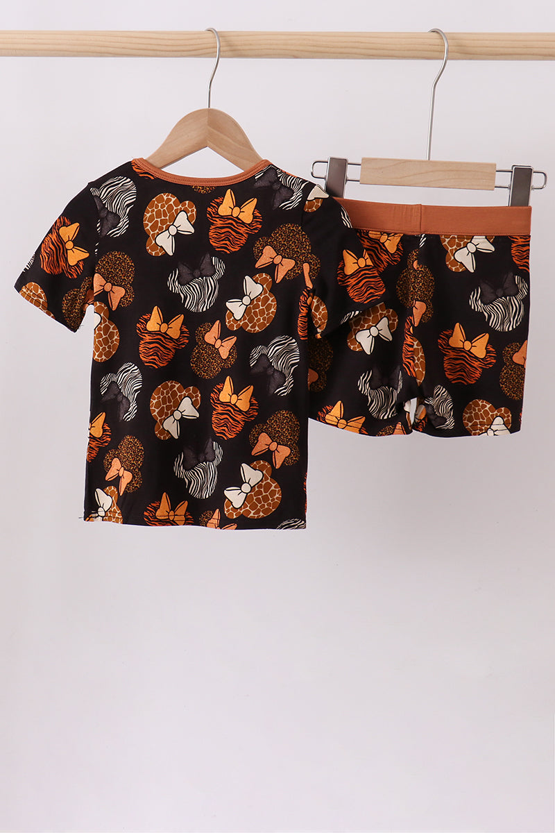 Brown character bamboo pajama set