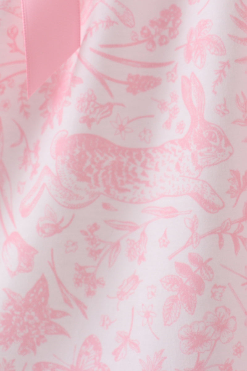 Pink bunny smocked lace collar dress