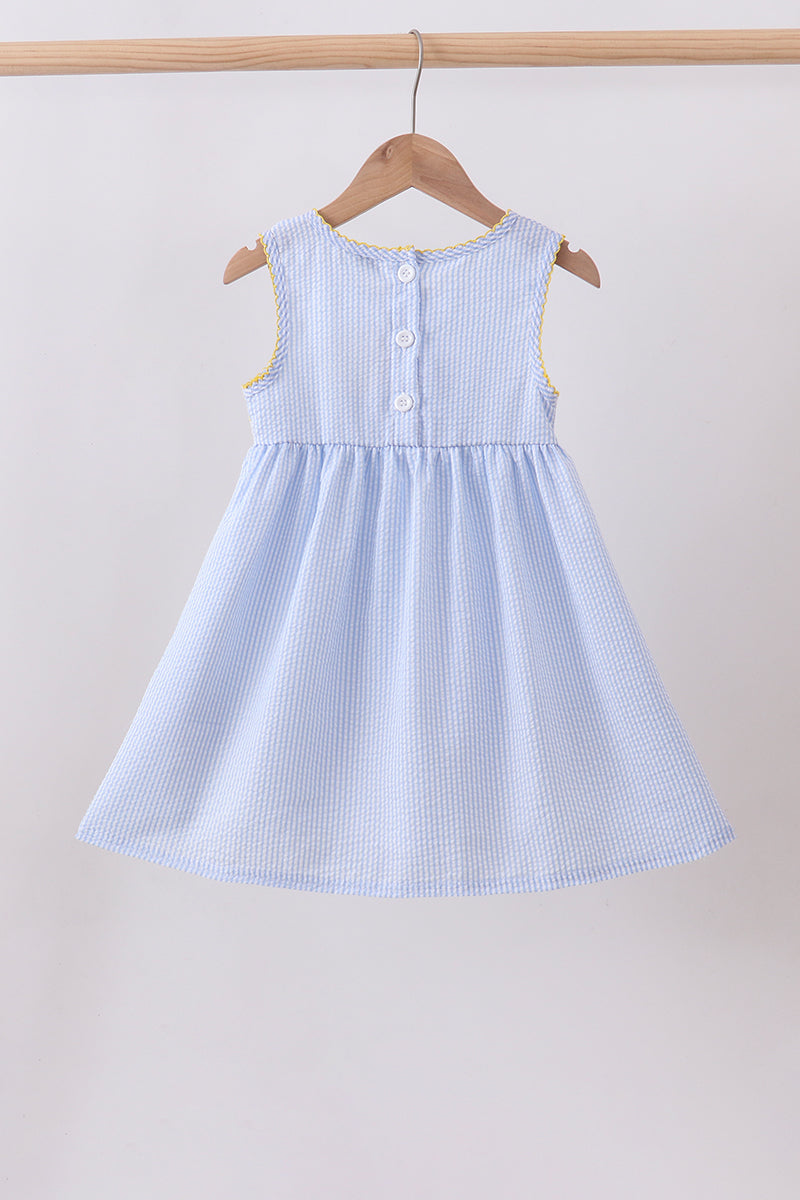 Blue lemon embroidery seersucker dress