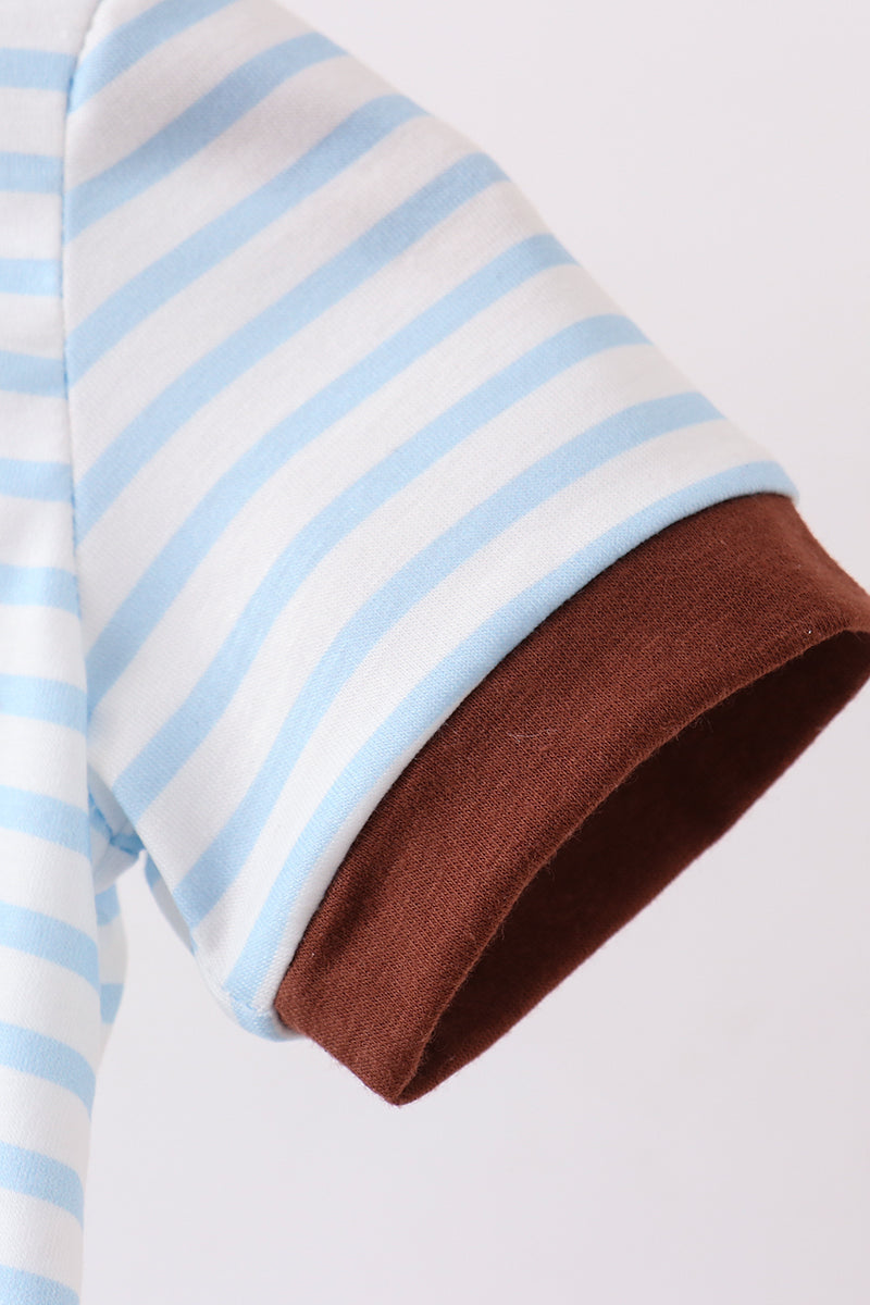 Blue Sports Ball Stripe Applique Knit Bubble