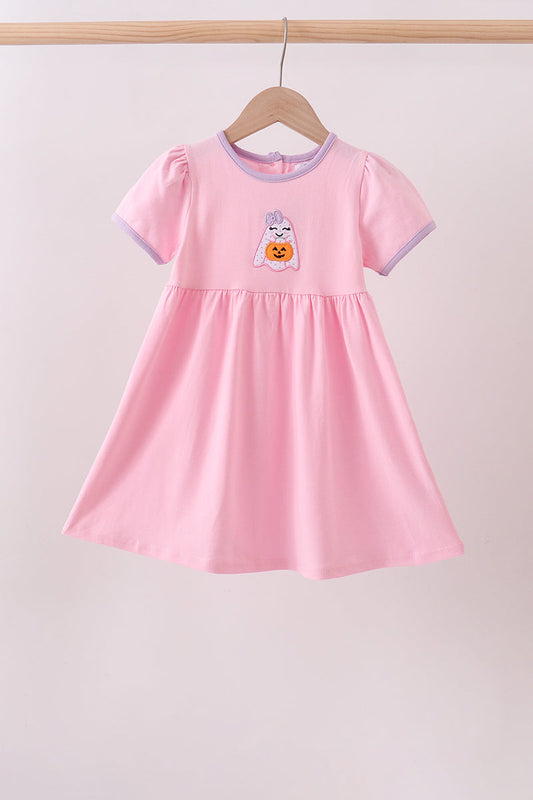 Pink ghost pumpkin embroidery dress