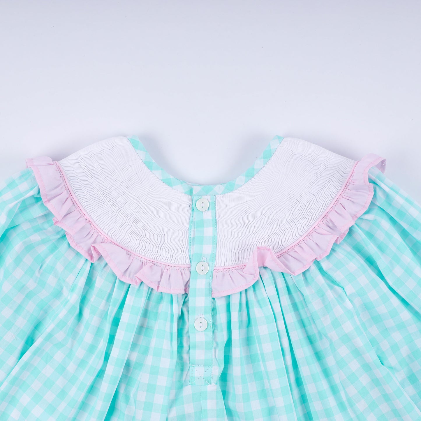 Mint christmas nutcracker hand smocked gingham ruffle pants set