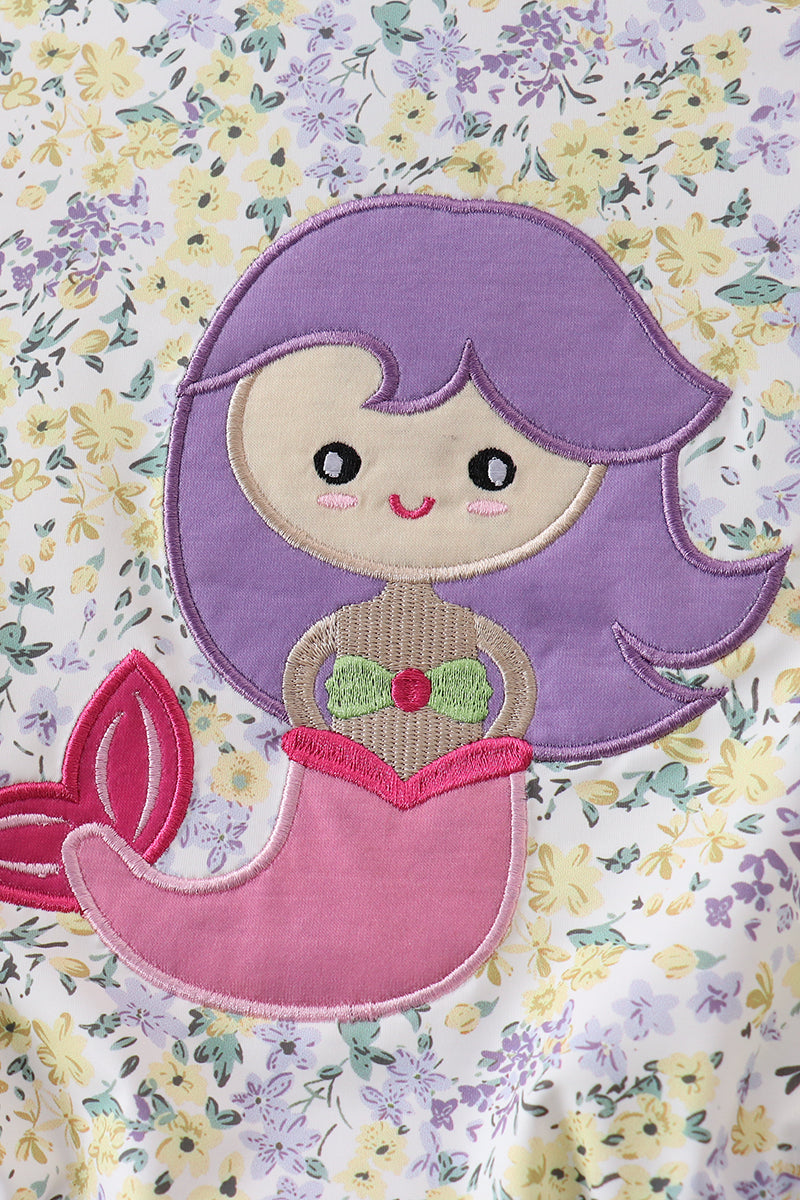 Floral mermaid applique rashguard