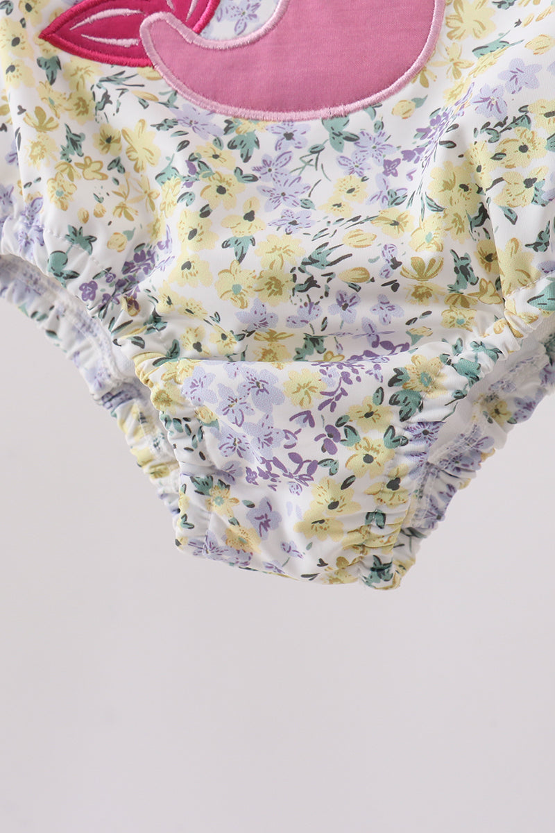 Floral mermaid applique rashguard